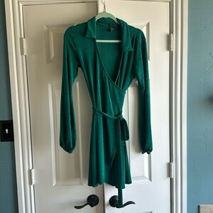 Green Faux Wrap Dress